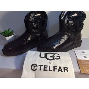 Telfar logo UGG Black Patent Boots NWT